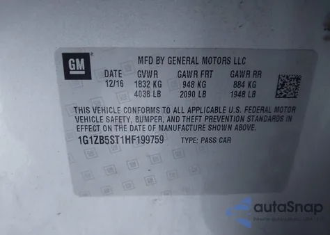 2017 Chevrolet Malibu Ls z USA, uszkodzony, nr VIN 1G1ZB5ST1HF199759